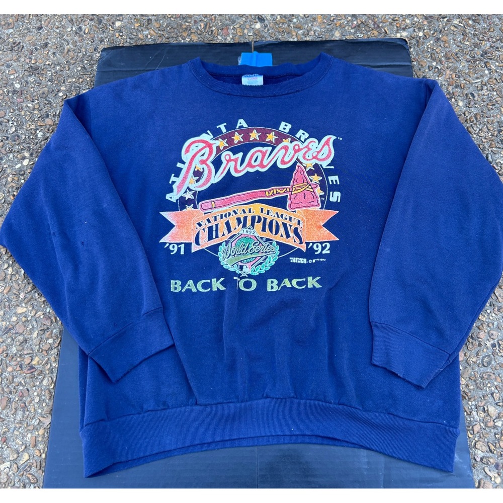 Trench Atlanta Braves Sweatshirt Mens XL Blue Vintage 92‎ NL Champions Fair Dist